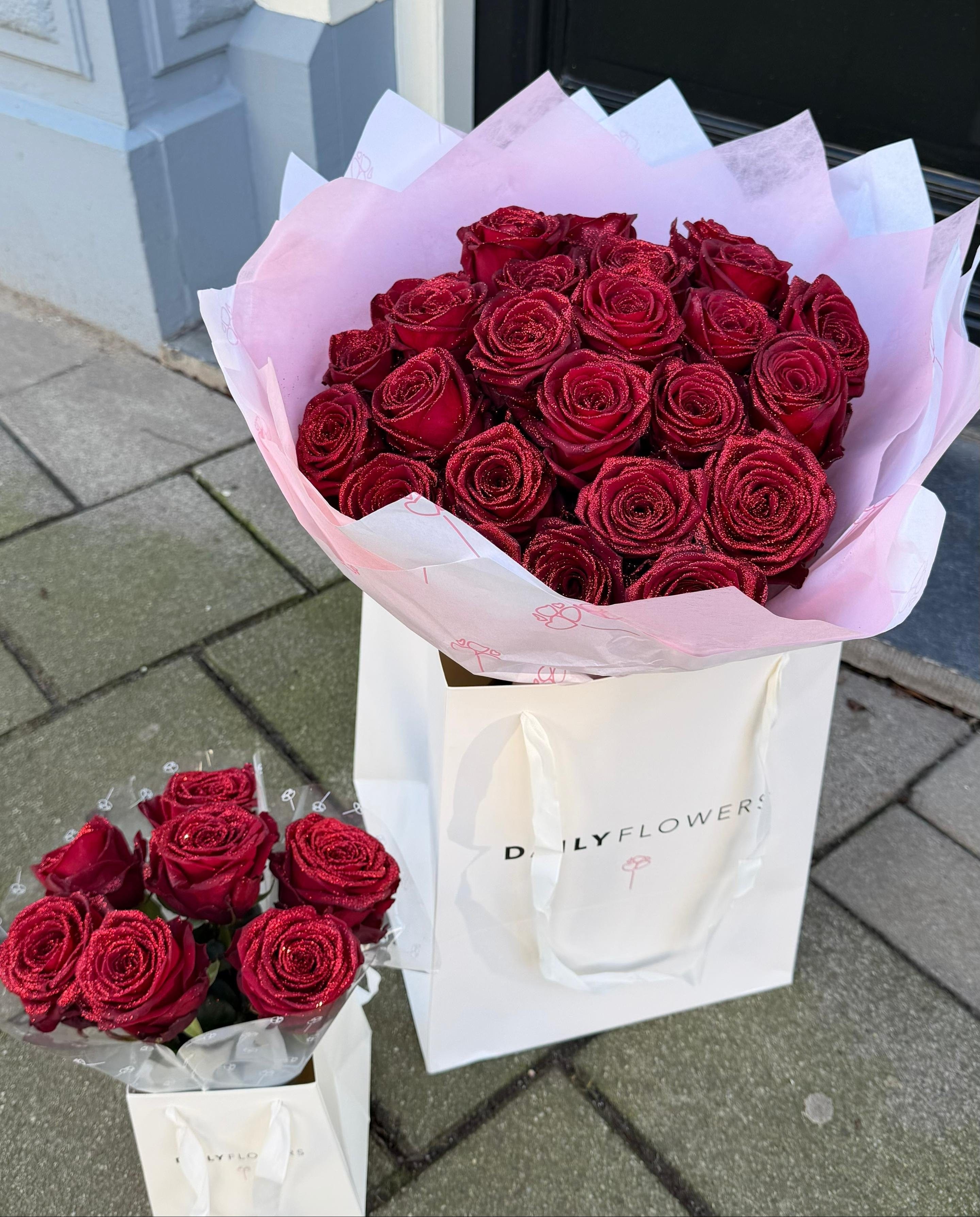 Kies je hoeveelheid - Rode Glitter Rozen