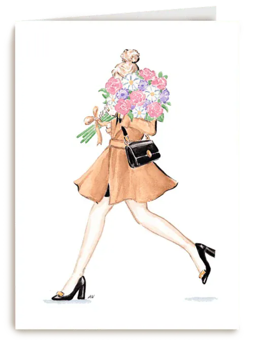 Luxurious Postcard Lady with flowers greeting card