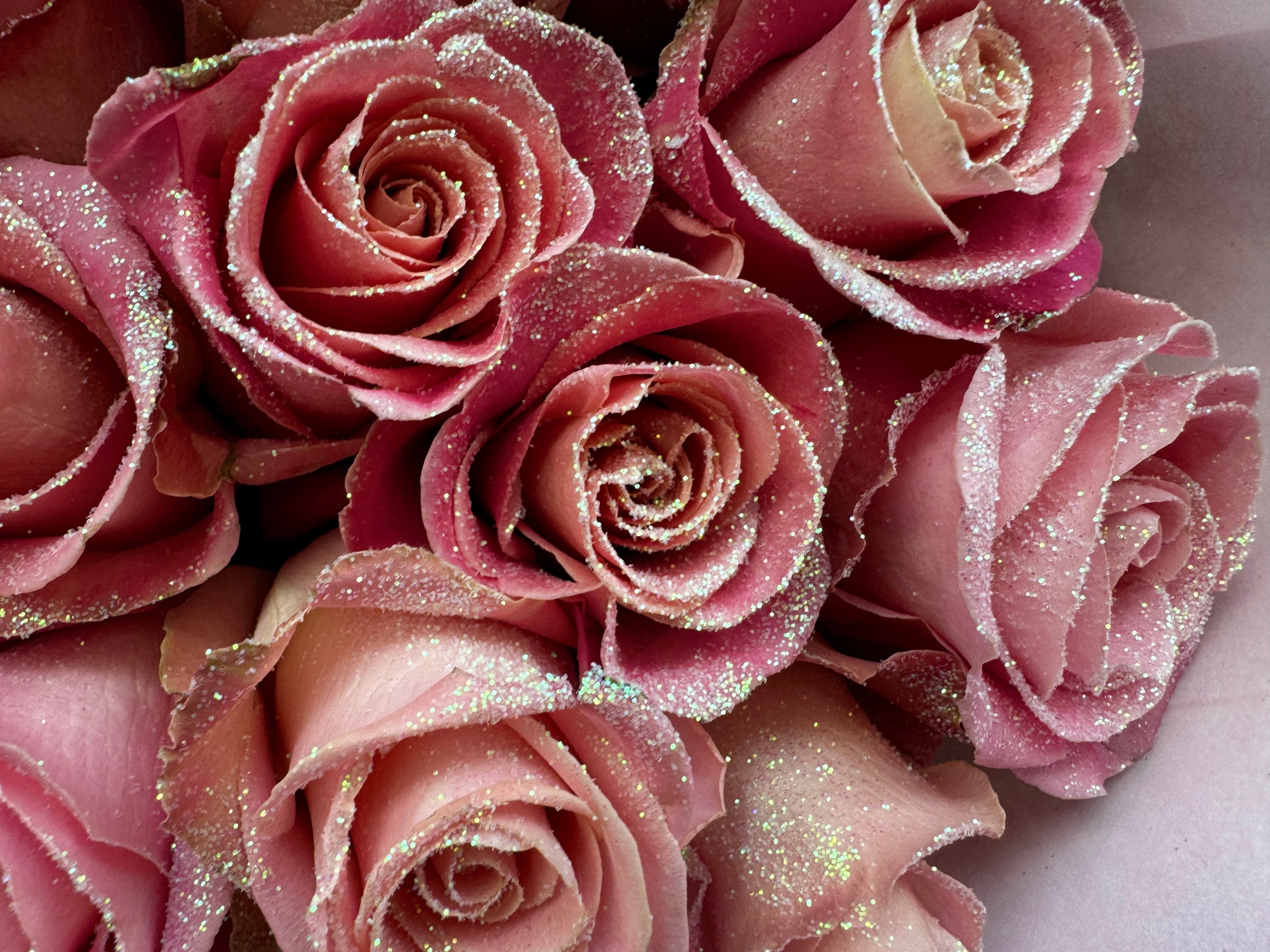 Kies je hoeveelheid - Roze glitter rozen