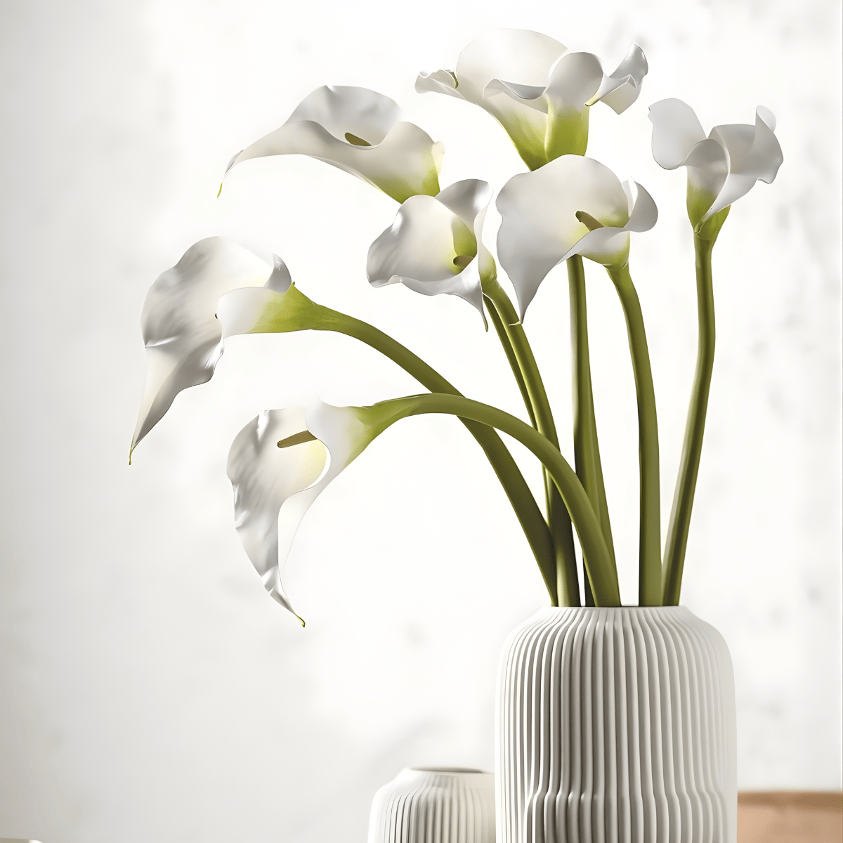 Artificial white calla stem close-up