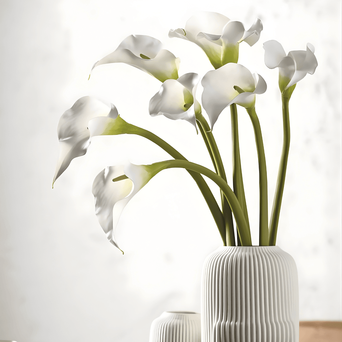 Artificial white calla stem close-up
