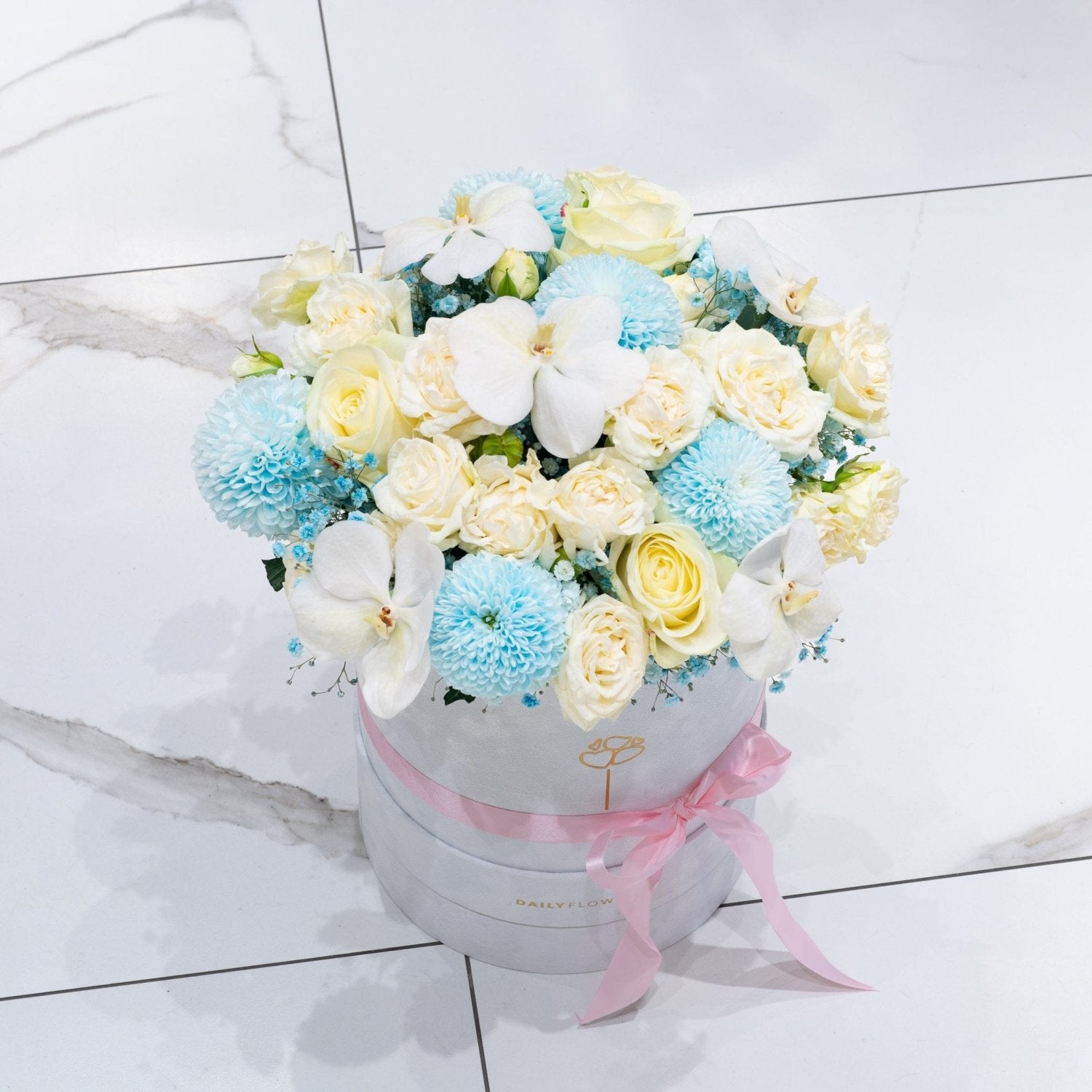 Baby Boy Box flower arrangement detail