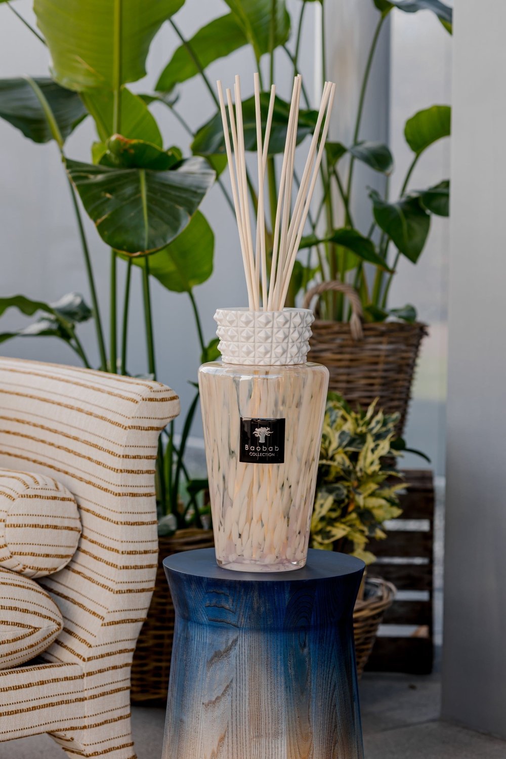 Baobab White Pearls Totem candle lifestyle setting