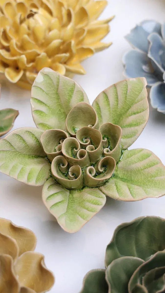 Peridot Green Maiden Lotus ceramic flower collection
