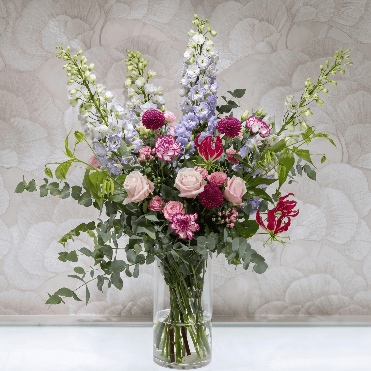 Flower Fantasy bouquet with roses and eucalyptus by Daily Flowers