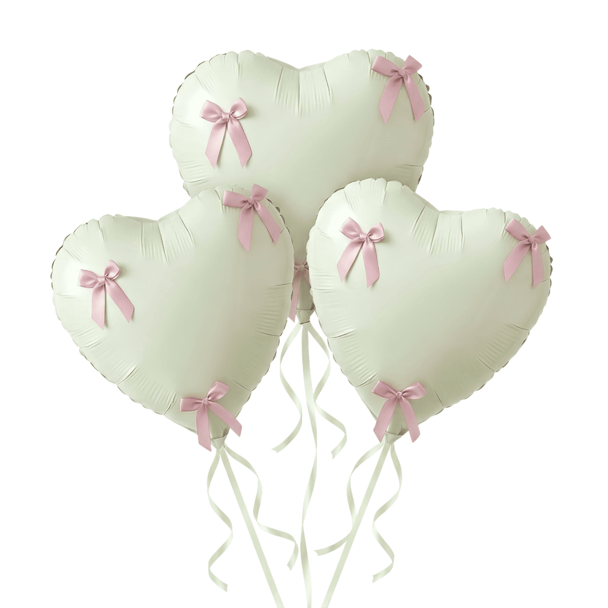 Heart trio balloon set - Off-white with bows