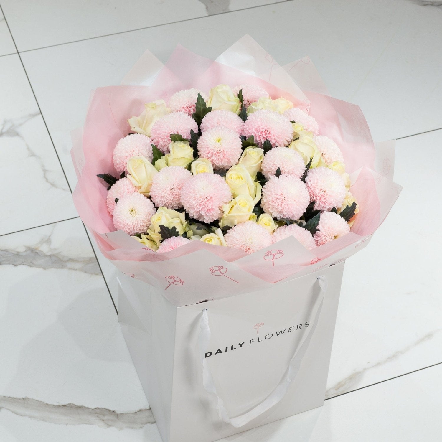 Pink Snow Princess bouquet close-up Daily Flowers