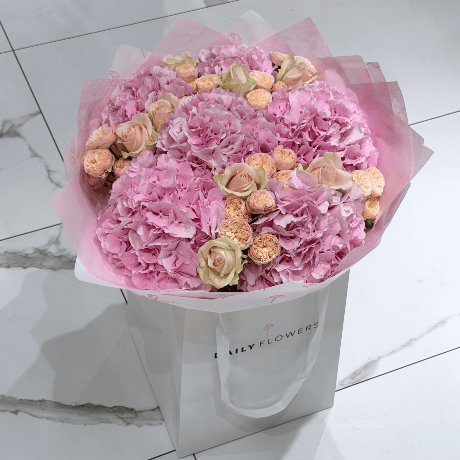 Royal Princess Blush bouquet with roses by Daily Flowers