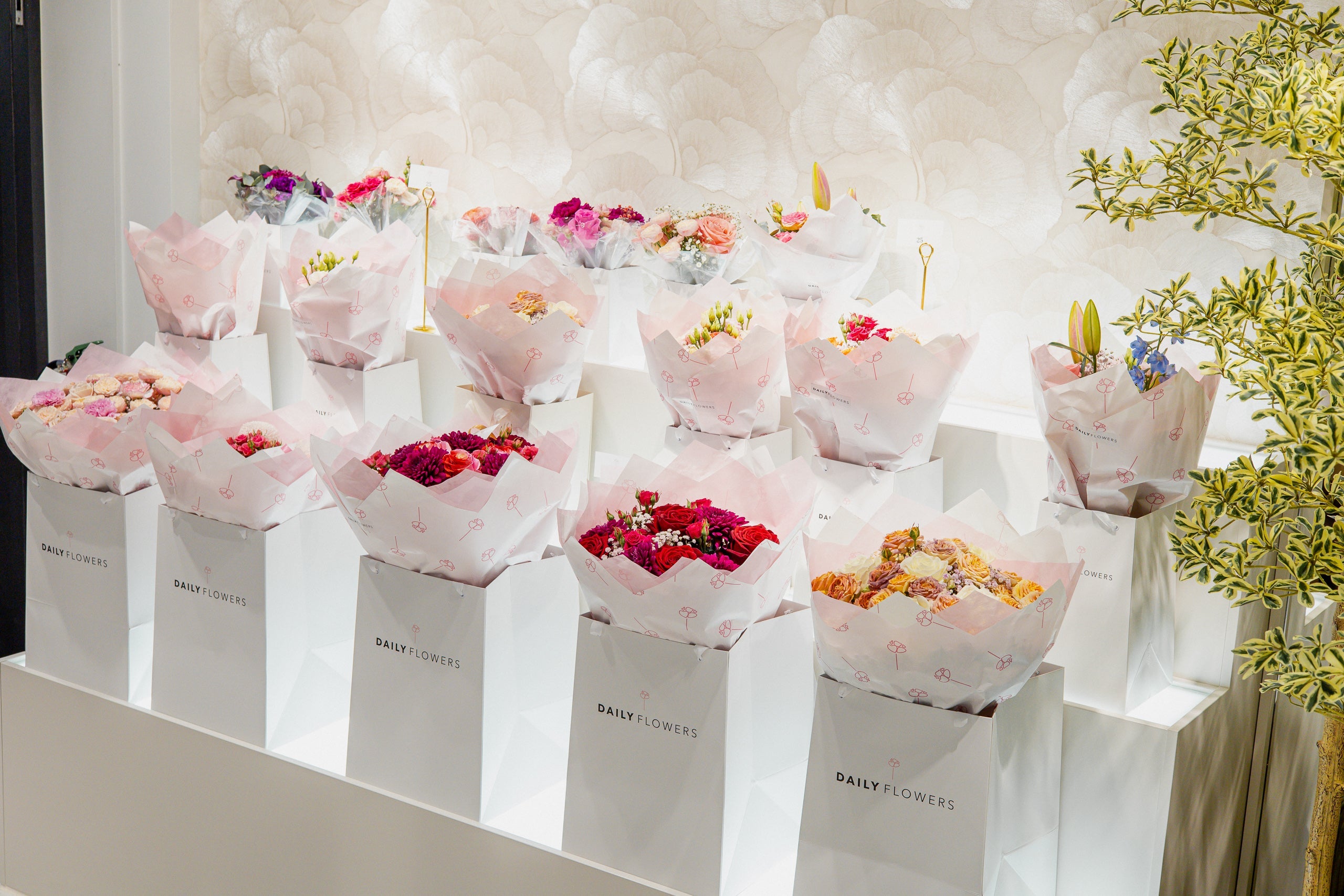 Fresh luxury bouquets in branded packaging ready for same day flower delivery