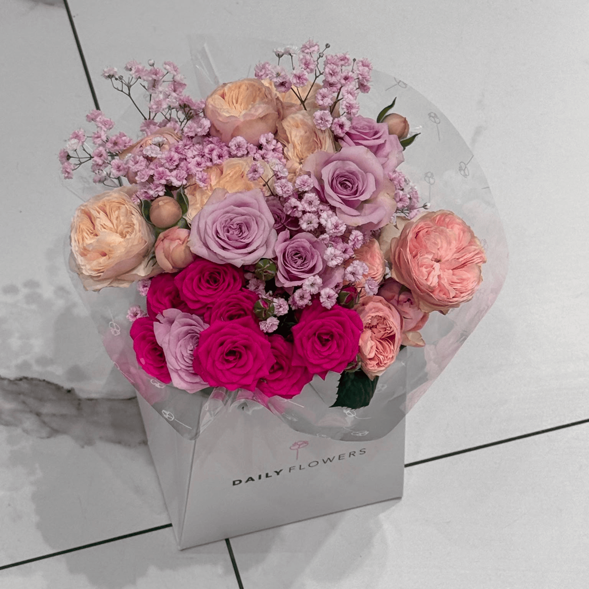 Pink Rosy Romance boeket - Daily Flowers