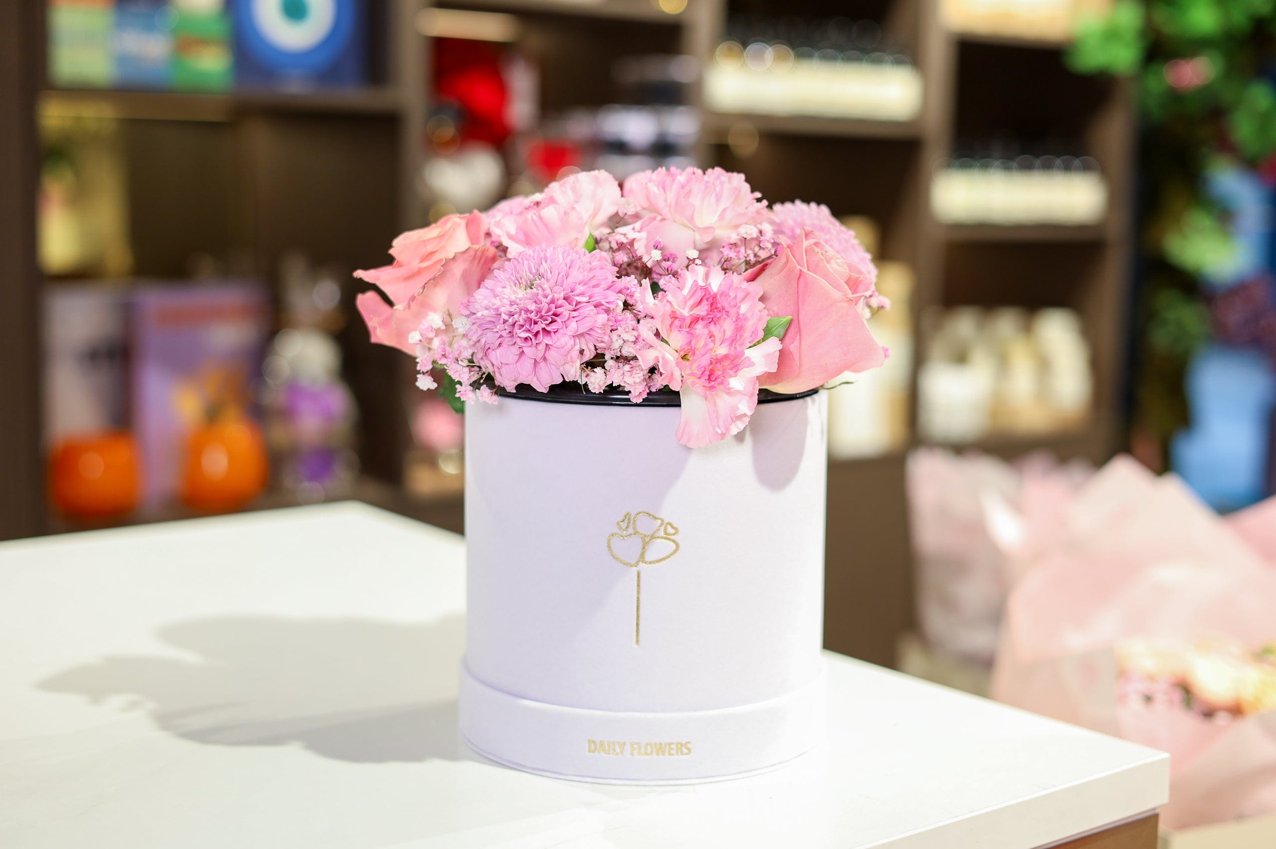 Bloemen in hoedendoos - Posh Pink Party