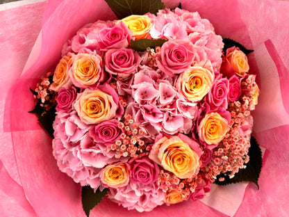 Hydrangea and roses bouquet