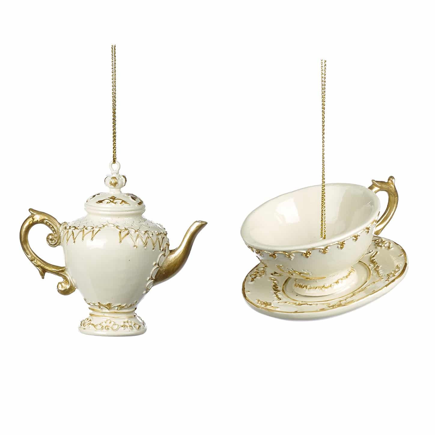 Teapot and teacup ornament set – elegant holiday décor