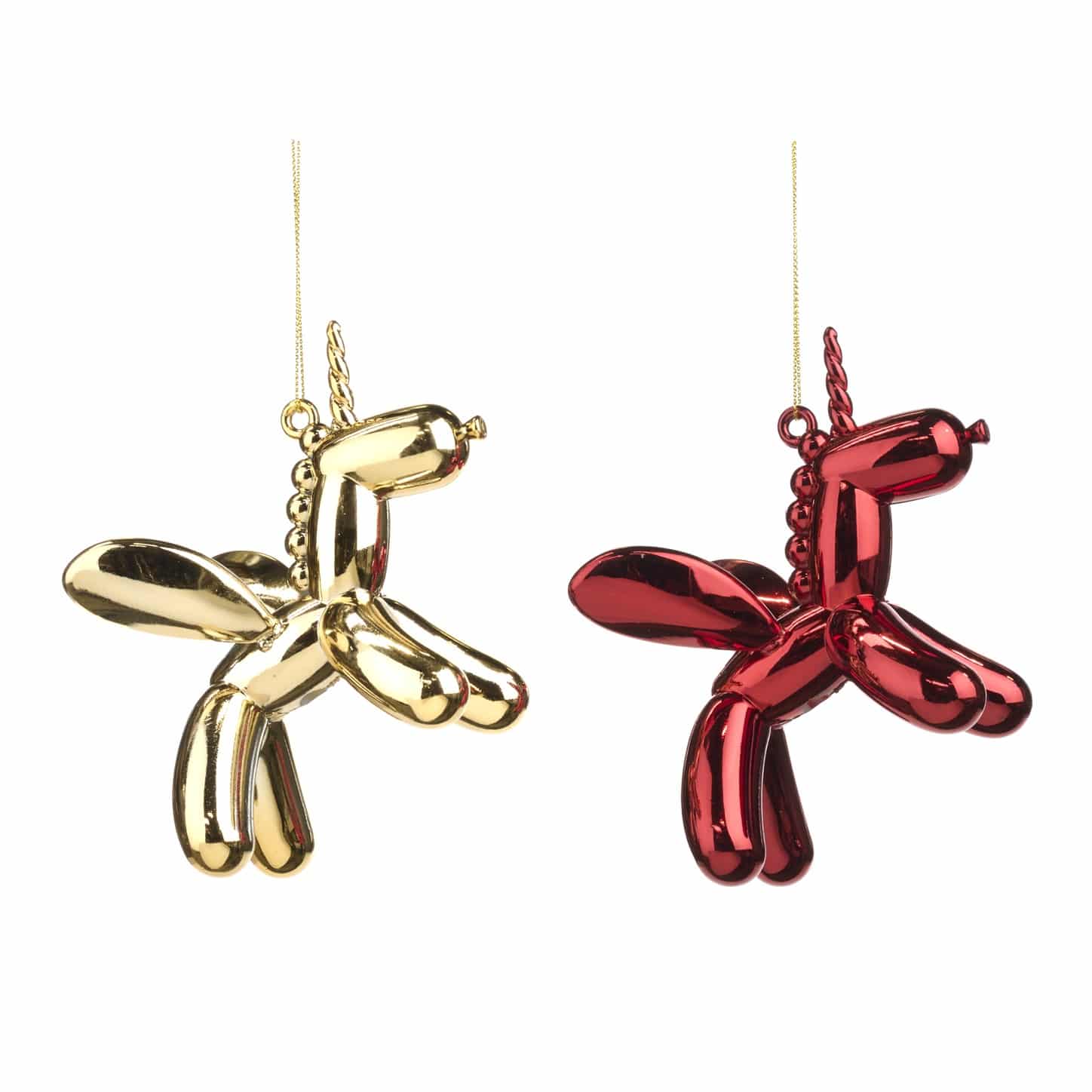 Balloon animal flying unicorn ornament – gold &amp; red – 11cm