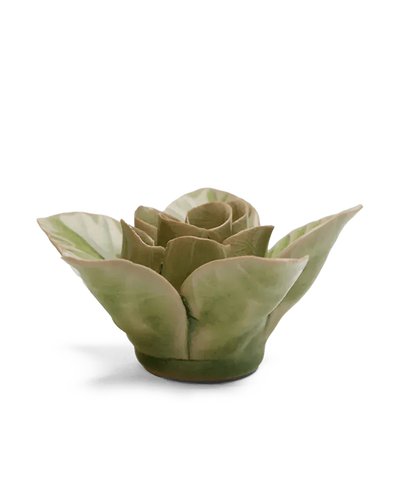 Peridot Green Maiden Lotus ceramic flower side view