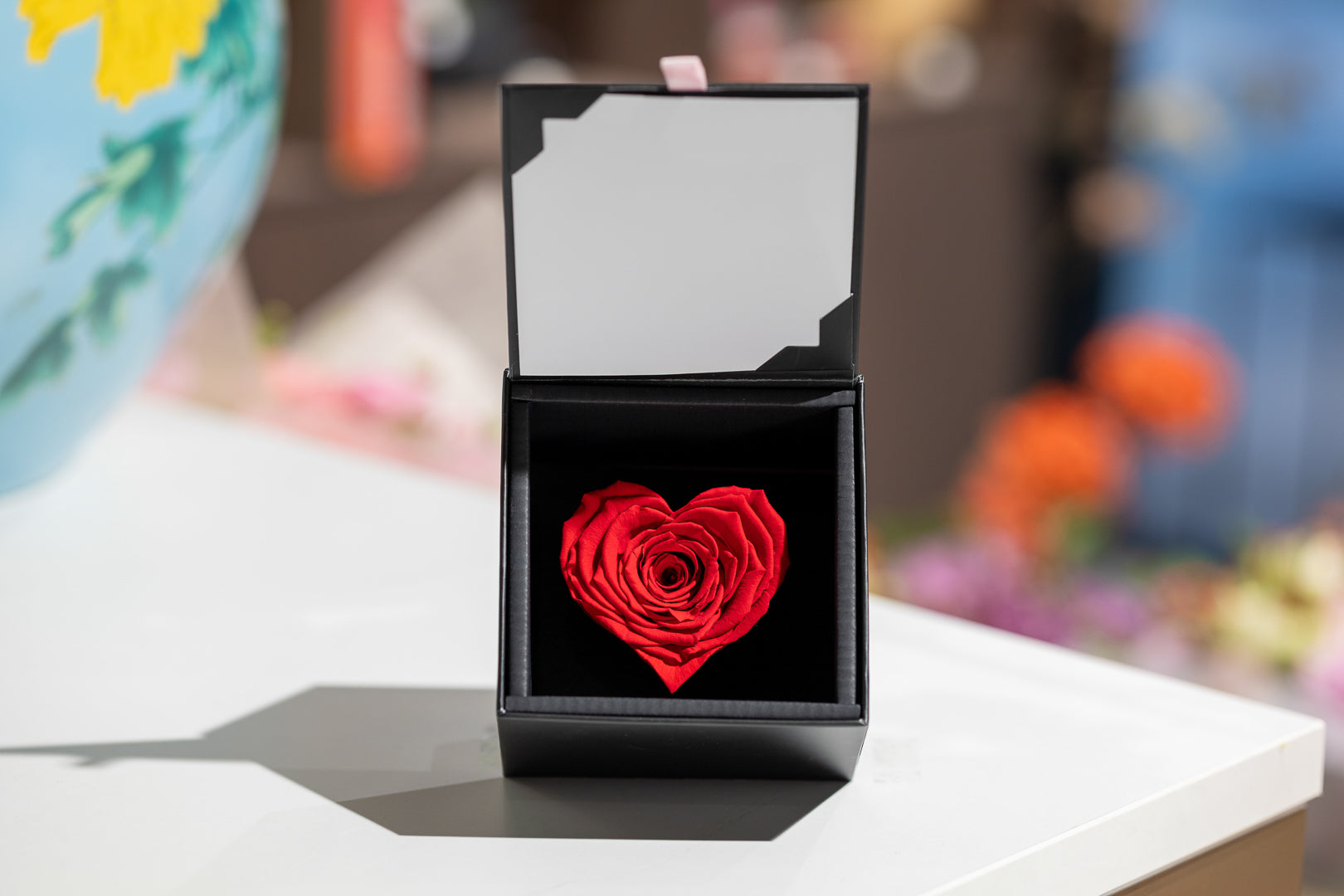 Luxury Preserved Rose Heart – Red (Black Giftbox)
