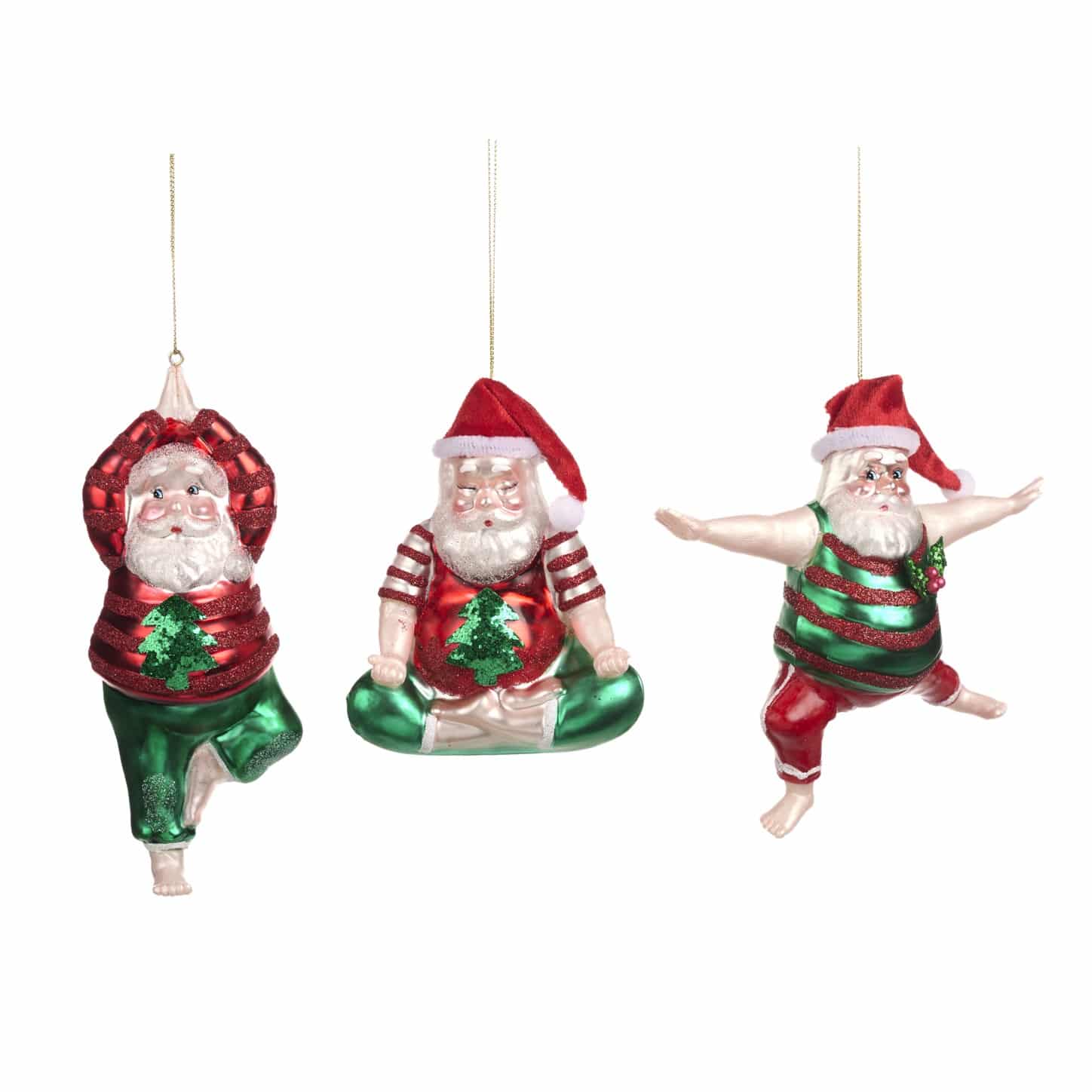 Yoga Santa Ornament Set – set of 3