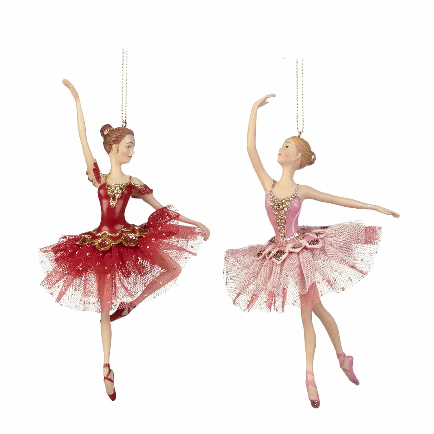 Tulle Ballerina Ornaments - set of 2 – Burgundy and Pink - 18 cm