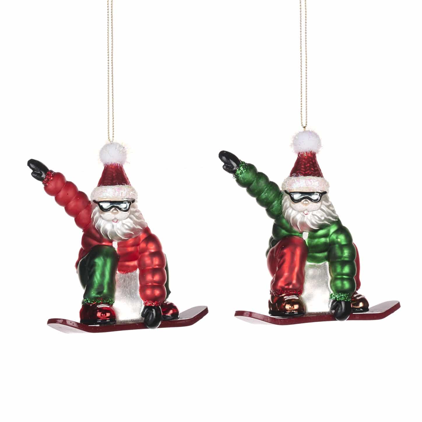 Snowboard Santa ornament - set of 2 - 11.5 cm