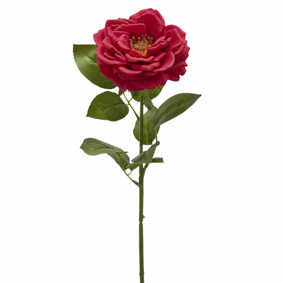 Raspberry pink artificial open garden rose with real-touch leaves, 58 cm, by Daily Flowers