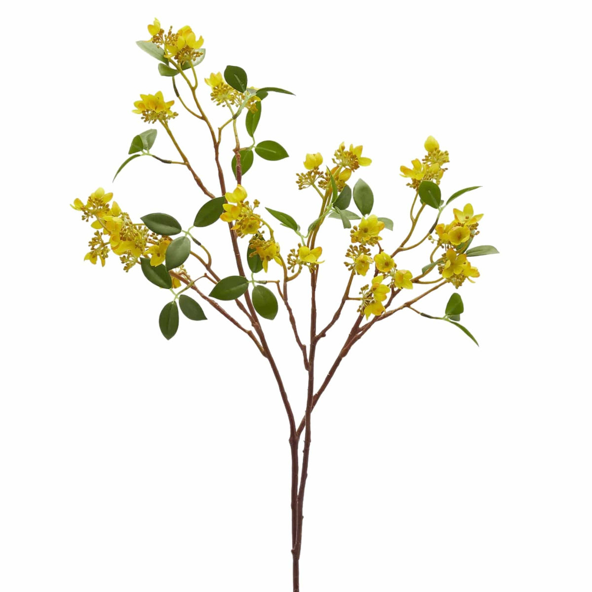 Artificial prunus blossom branch with small yellow flowers and green leaves, 80 cm, by Daily Flowers
