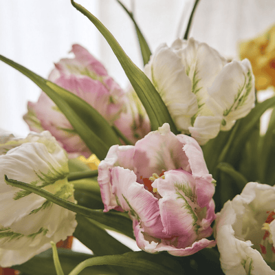 Parrot artificial tulip close-up