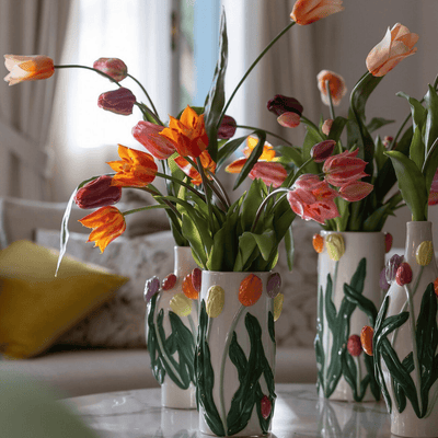 Pink cream artificial tulip close-up