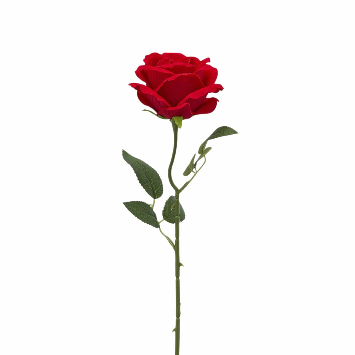 Classic red artificial velvet rose with green leaves, 50 cm, by Daily Flowers