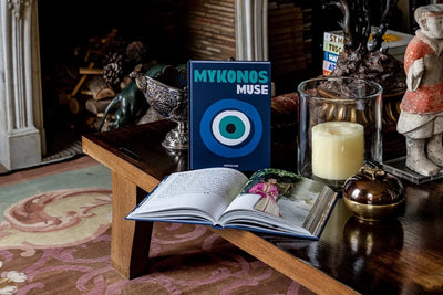 Assouline Mykonos Muse coffee table book desktop