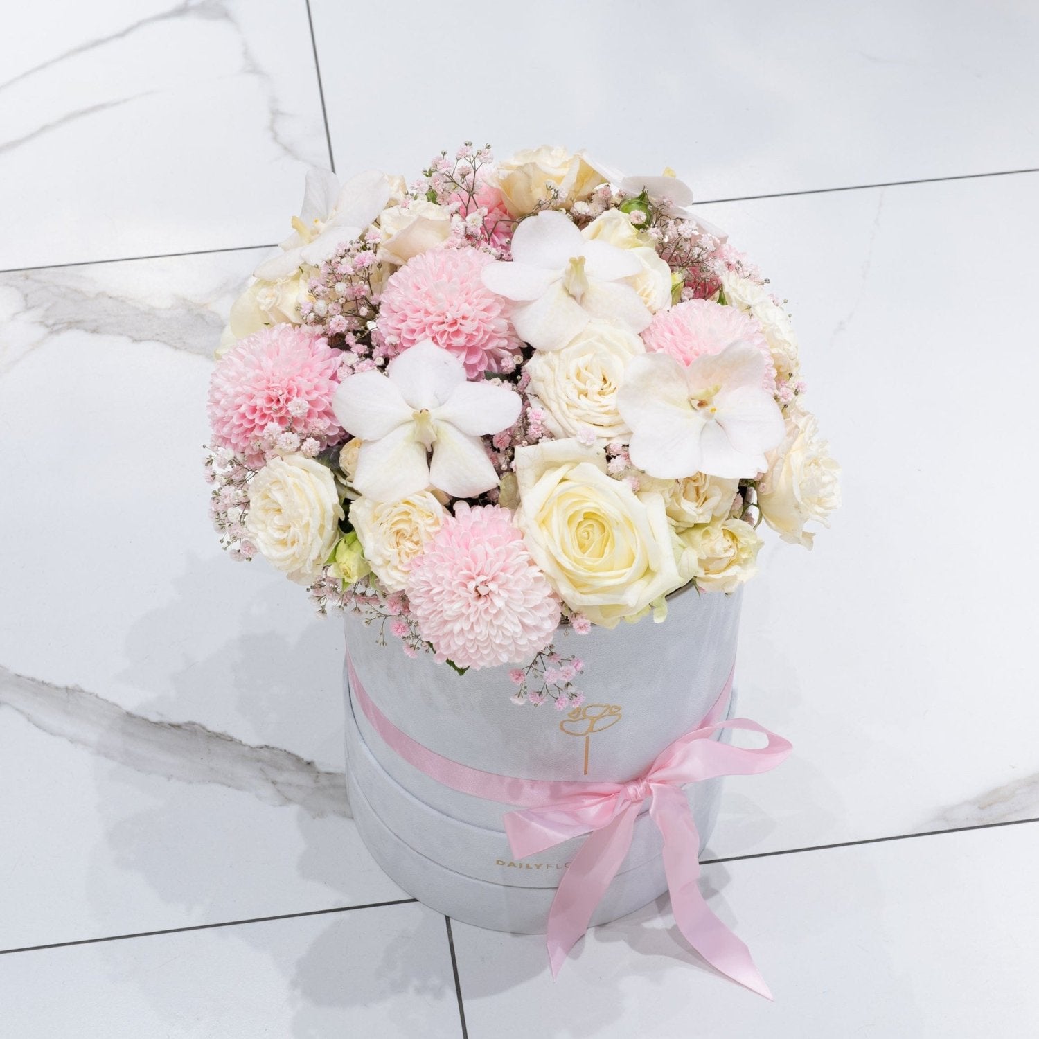 Baby Girl Box flower arrangement detail