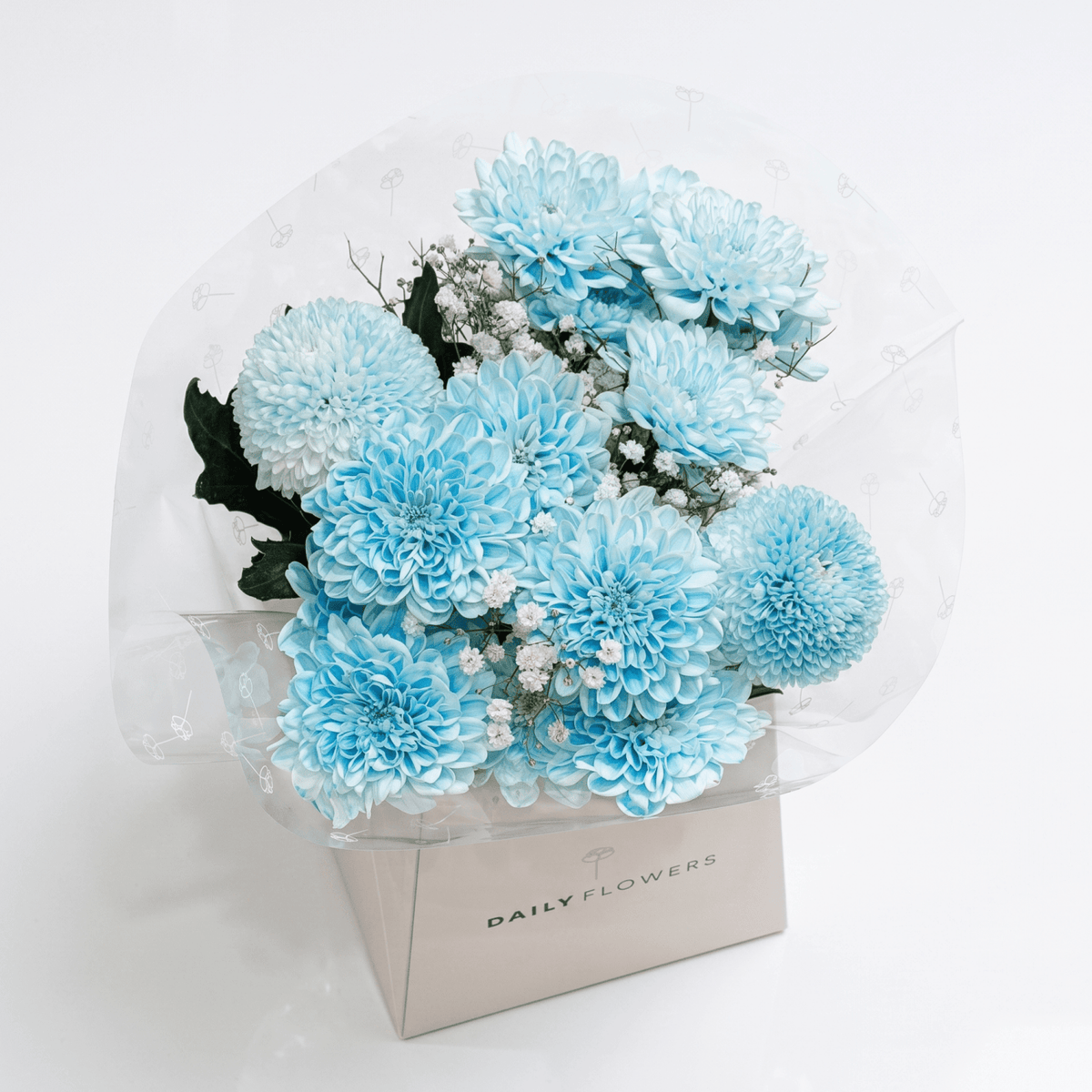 Blue Dream, Mini bouquet with gypsophila, lisianthus and chrysanthemums by Daily Flowers