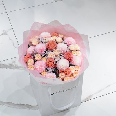 Cherry Blossom Chic bouquet with roses and gypsophila by Daily Flowers