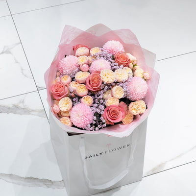 Cherry Blossom Chic bouquet with roses and gypsophila by Daily Flowers