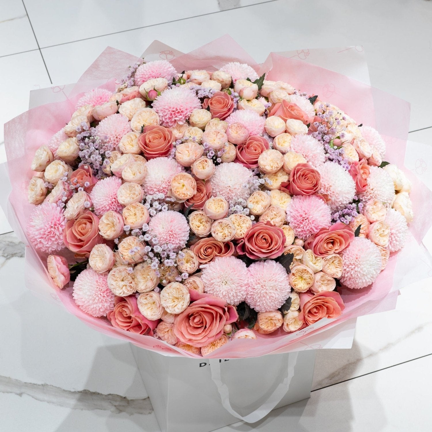 Cherry Blossom Chic bouquet with roses and gypsophila by Daily Flowers