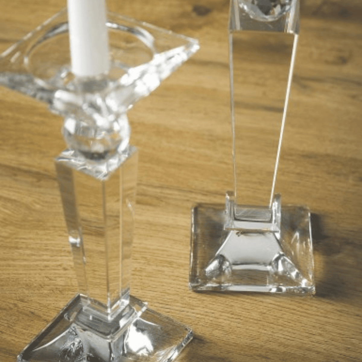 Crystal square candle holder side view