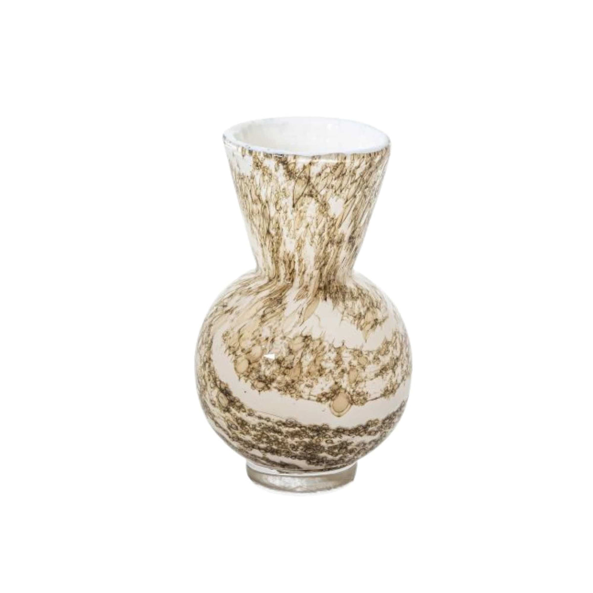 Bolvase Conical Neck Minerals: small round glass vase with flared neck and taupe mineral pattern, 15 cm high