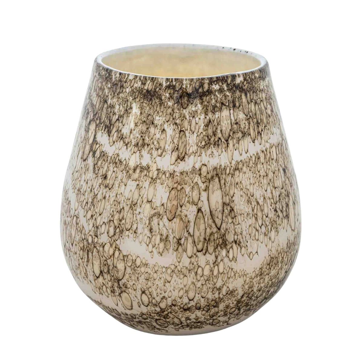 Oblique Vase Large Minerals: egg-shaped cream glass vase with taupe and brown mineral pattern, 27 cm high