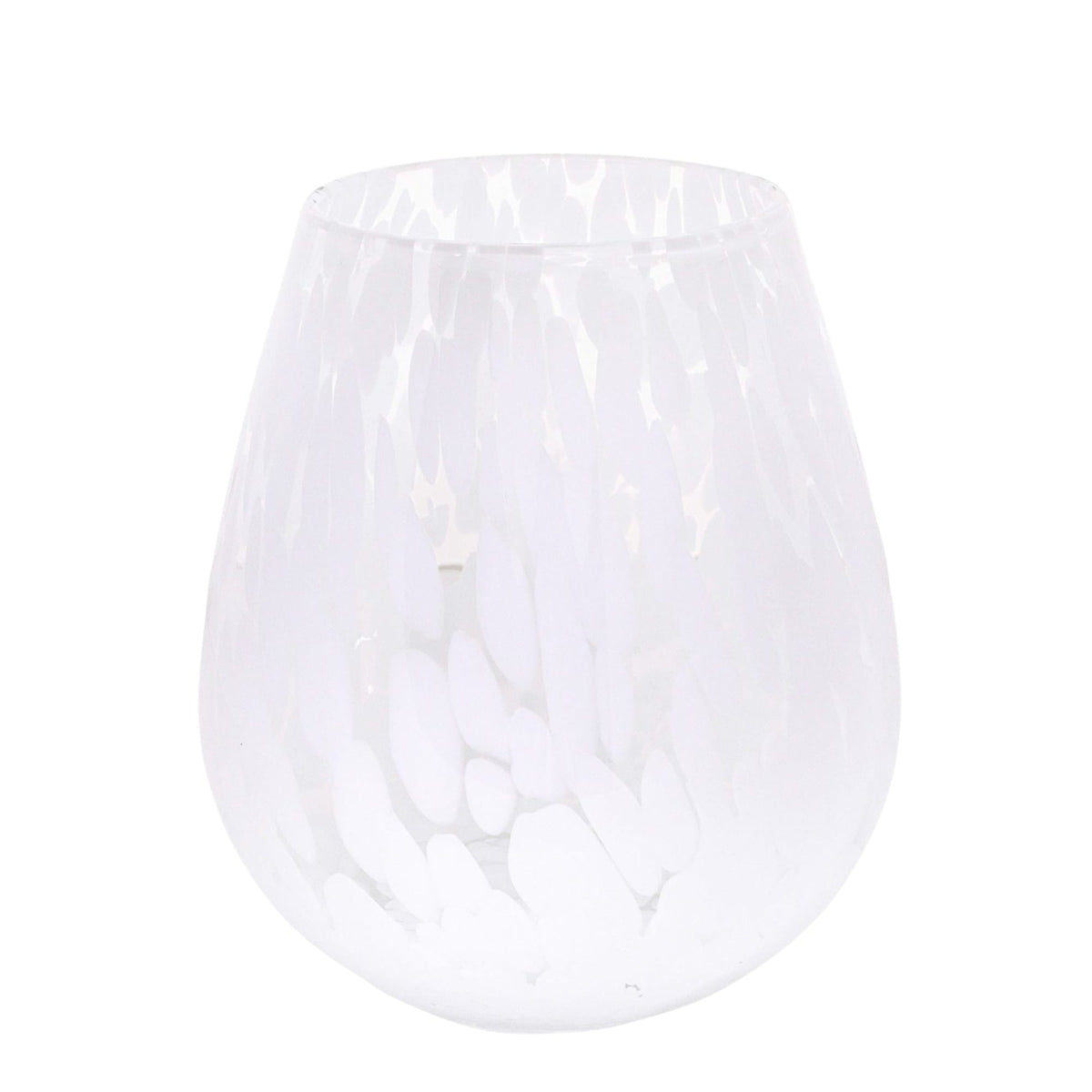 Oblique Vase Large White Granulat: egg-shaped clear glass vase with white speckles, 27 cm high