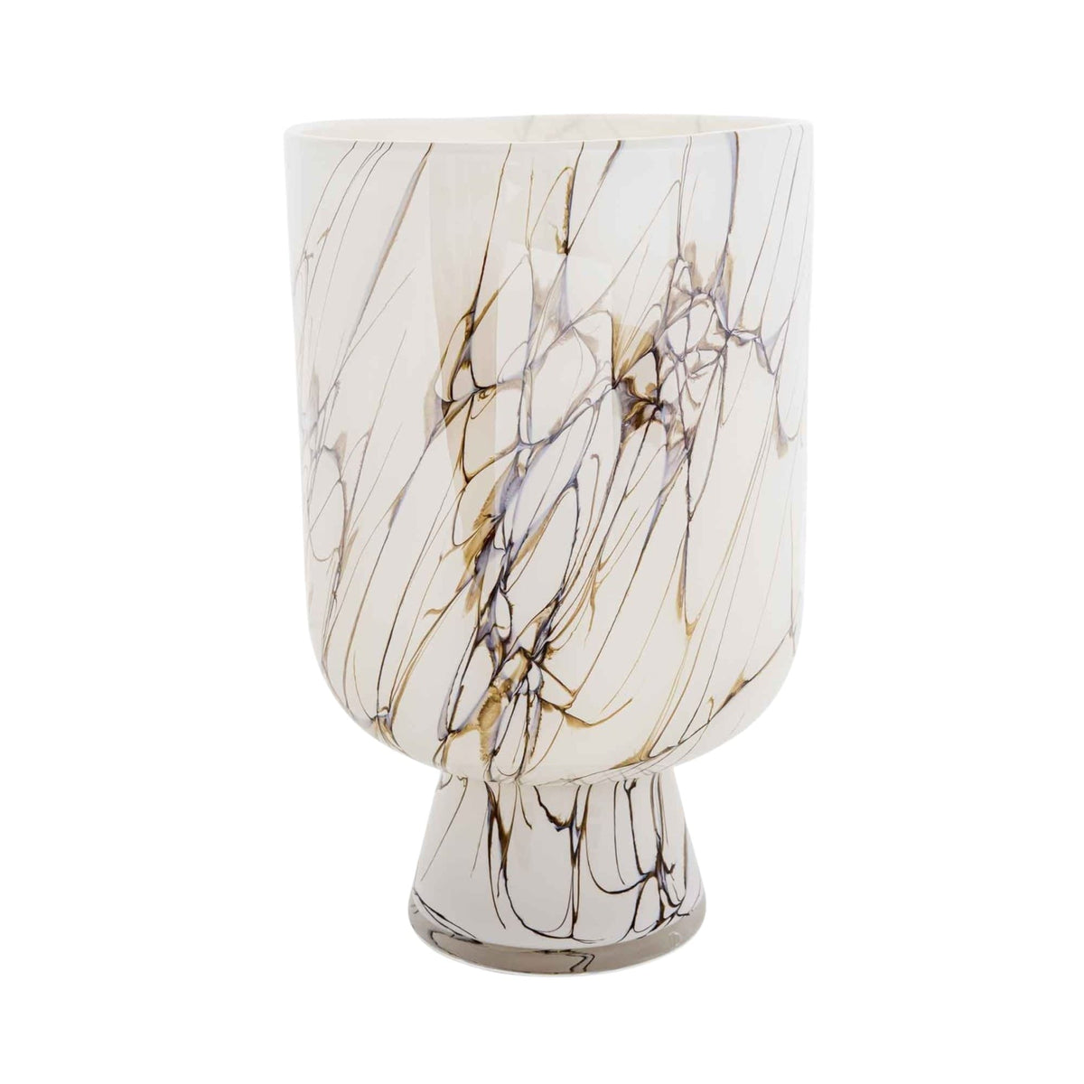 Vase Bliss Lightening: footed ivory hand-blown glass vase with fine brown lightning lines, 33 cm high