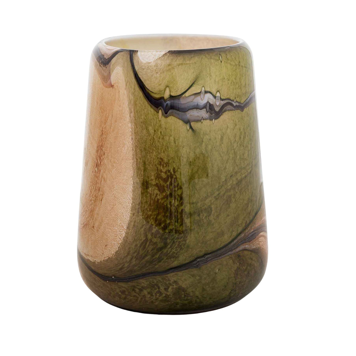 Vase Dubai Indian Summer: tapered glass vase in olive green, caramel and gold, 28.5 cm high