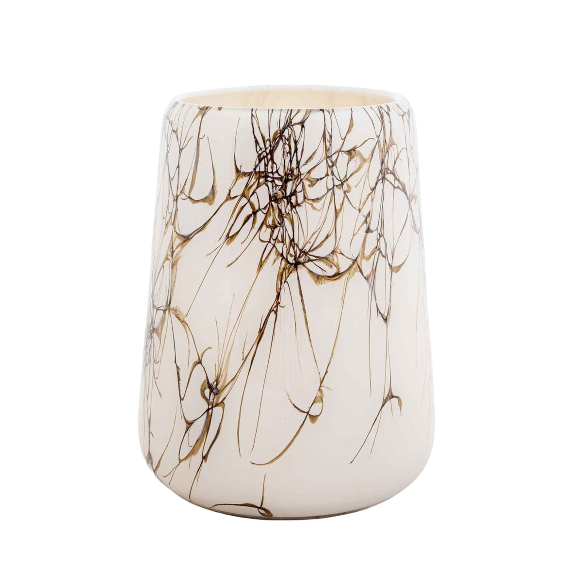 Vase Dubai Lightening: tapered ivory glass vase with fine golden-brown lightning lines, 28.5 cm high