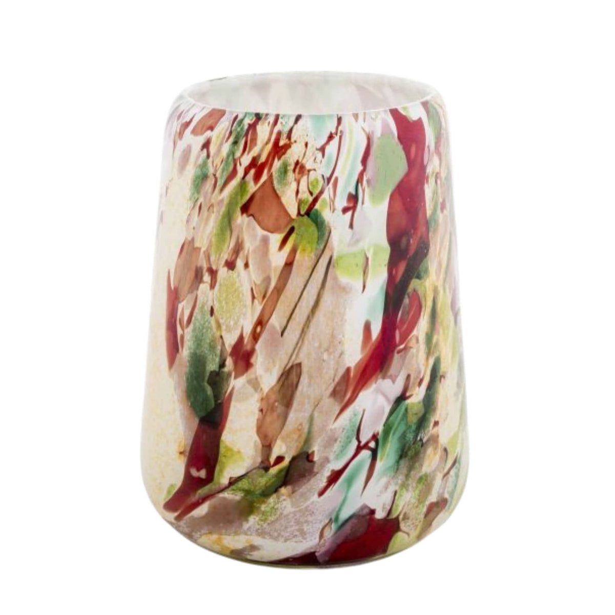 Vase Dubai Mixed Colours: tapered cream glass vase with red, green and rose splashes, 28.5 cm high