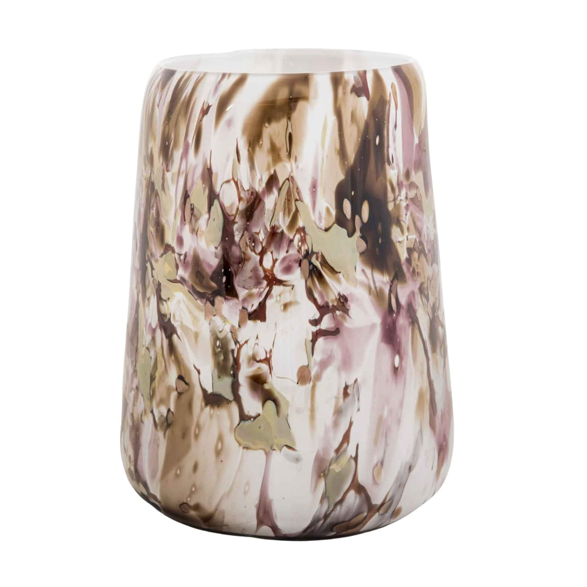 Vase Dubai Naturals: tapered white glass vase with taupe, mauve and sage marbling, 28.5 cm high