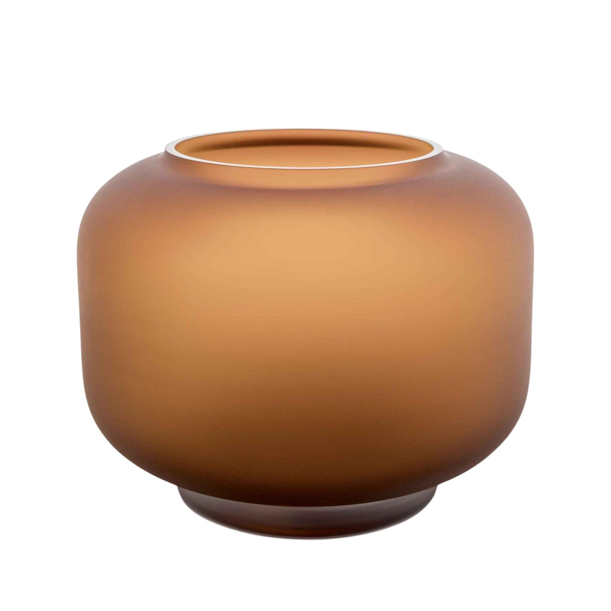 Vase Glamour Frosted Brown: wide round matte glass vase in caramel brown, 23 cm high, 30 cm wide