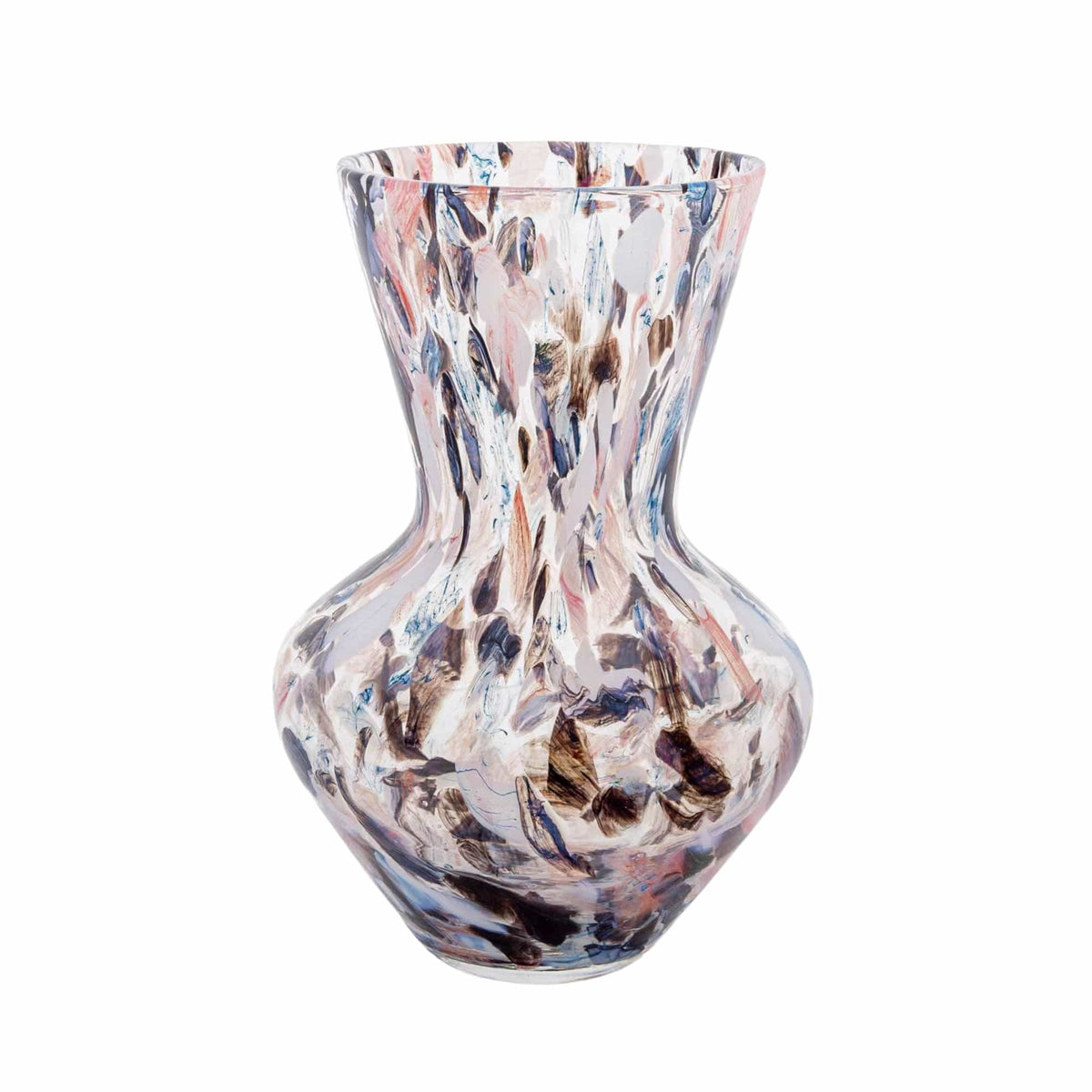 Parma Large Vase Serene: flared glass vase with navy, dusty pink and lilac speckles, 36 cm high