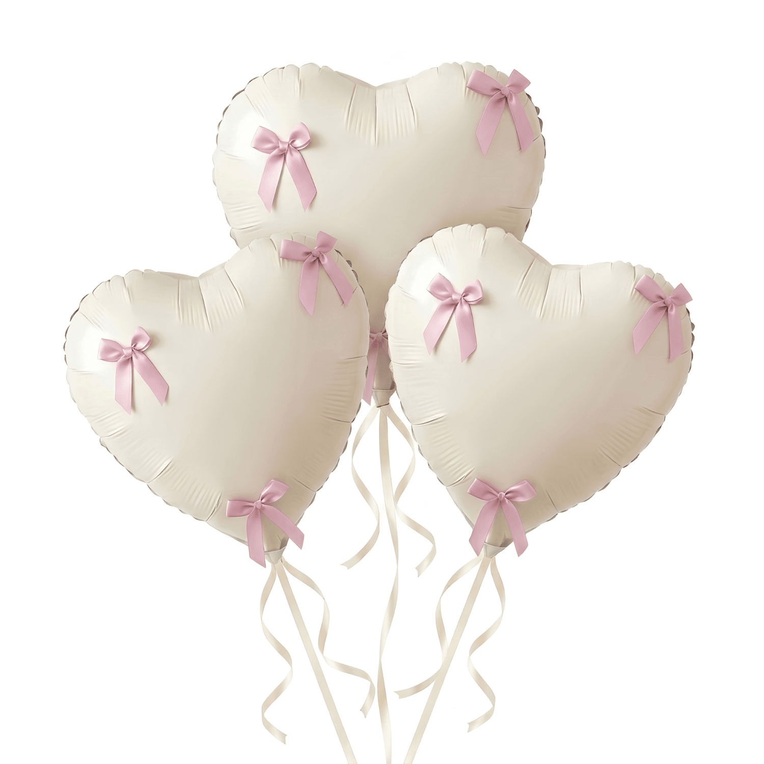 Heart trio balloon set, Cream with bows at Daily Flowers