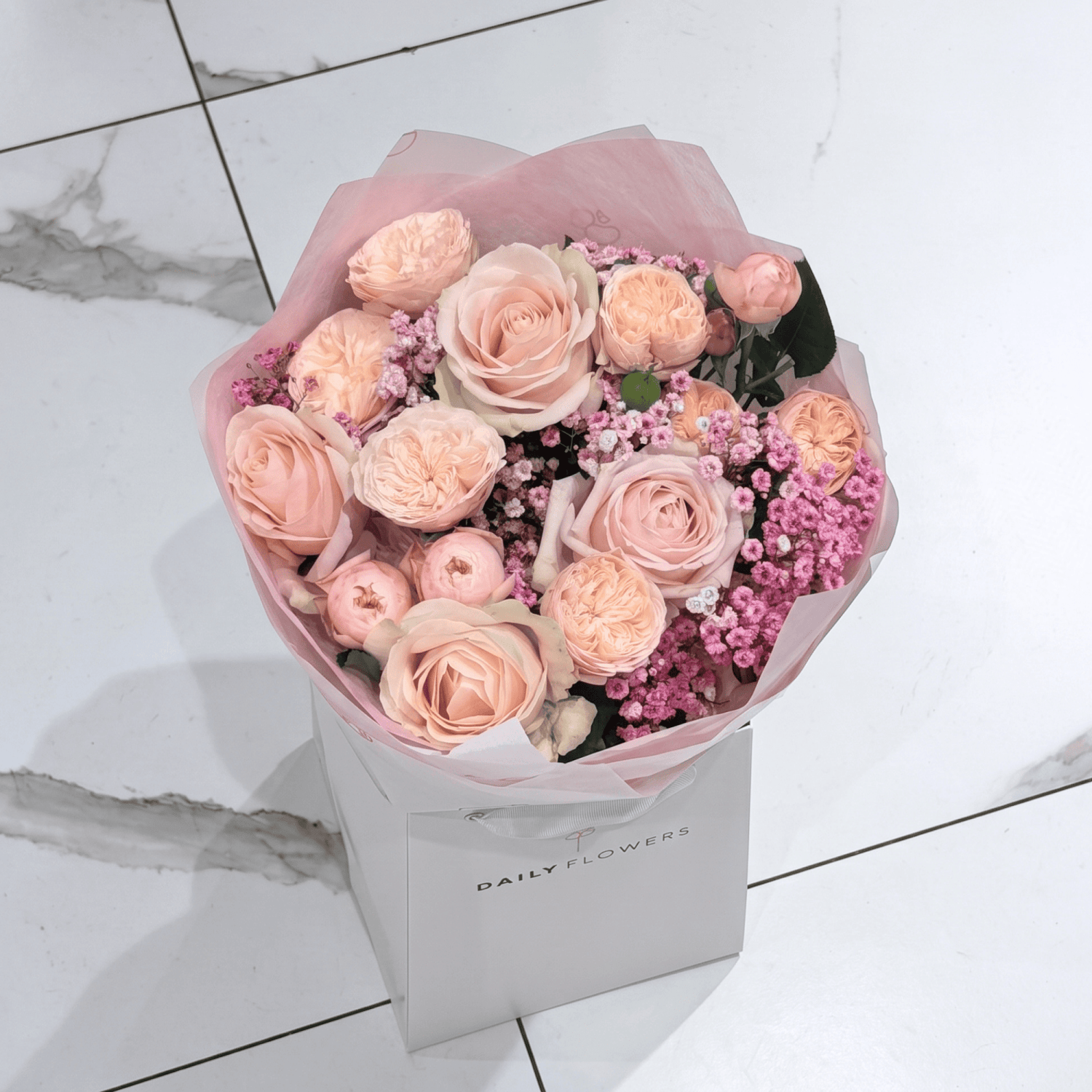 Pastel Princess, Mini bouquet with roses and gypsophila by Daily Flowers