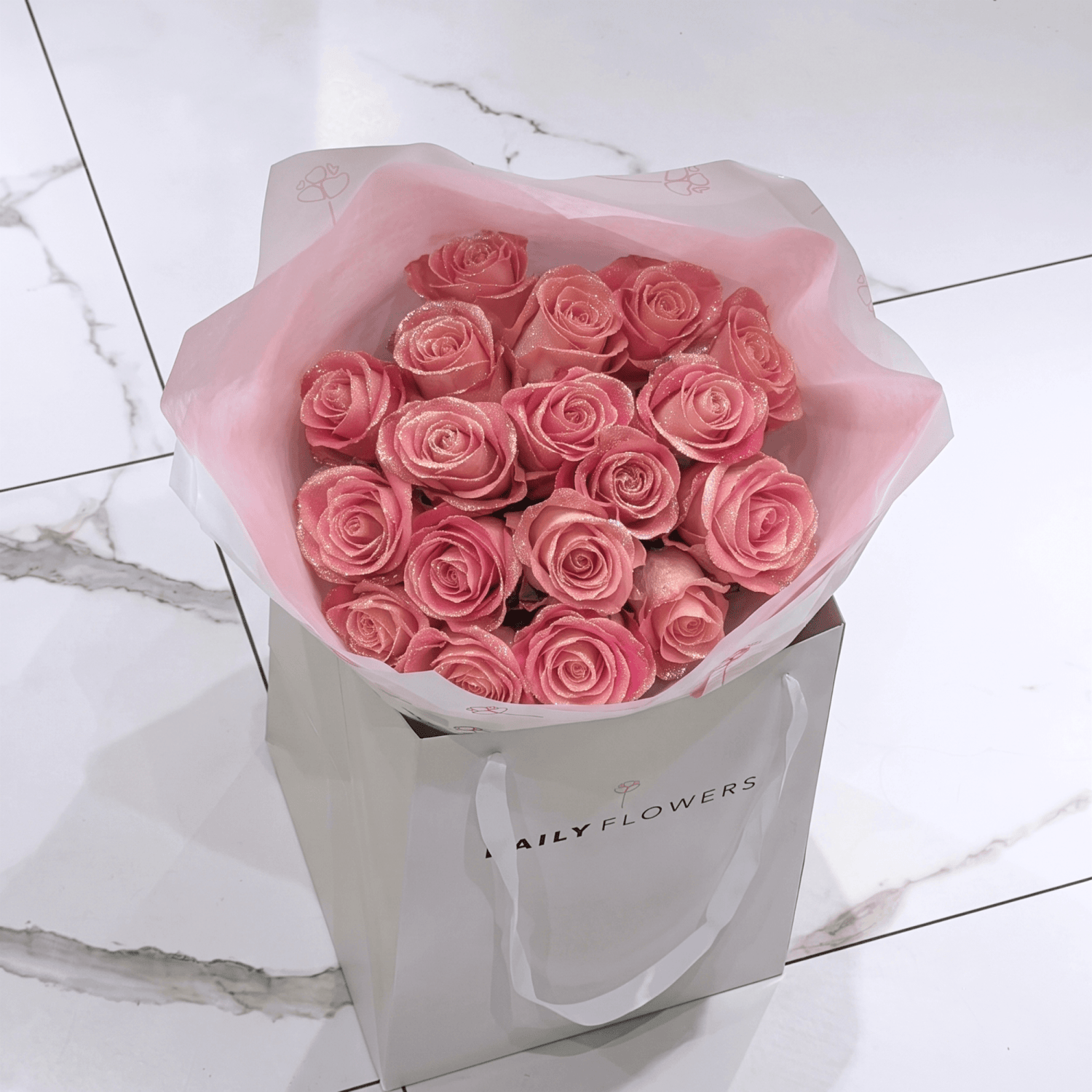 Pink Glitter Roses bouquet by Daily Flowers