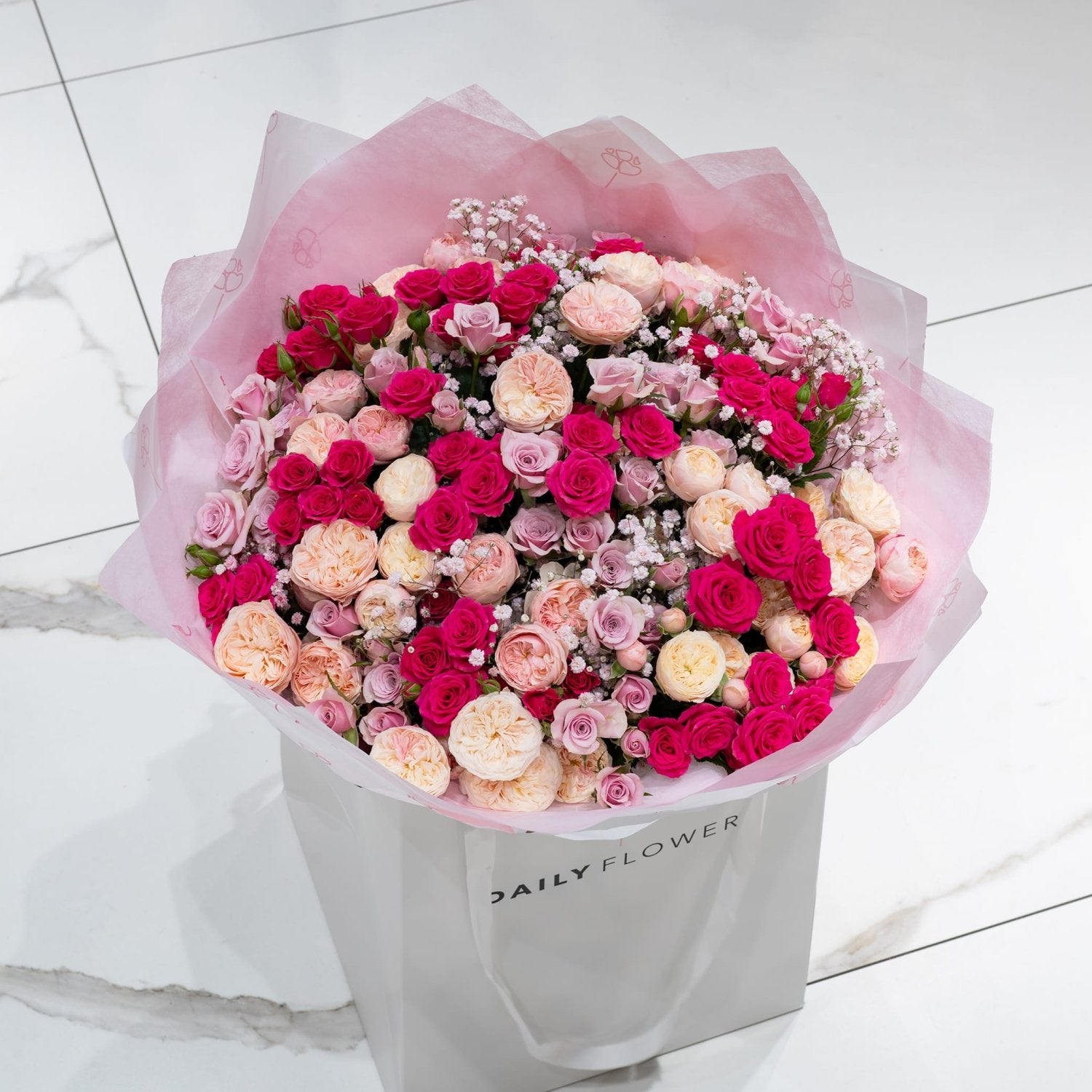Pink Rosy Romance large flower bouquet Daily Flowers
