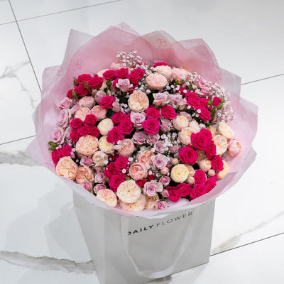 Pink Rosy Romance large flower bouquet Daily Flowers